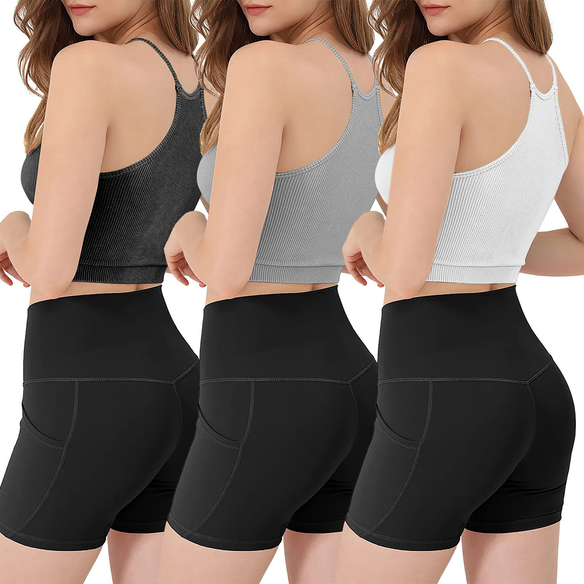 3 Pack Women Crop Basic Tank Top Ribbed Knit Sleeveless Round Neck 9 Color Machine Wash Summer Crop S To XL