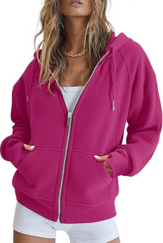 Fisoew Womens Zip Up Sweatshirts Fleece Lined Collar Crop Hoodie Casual Cotton Long Sleeve Tops With Thumb Hole