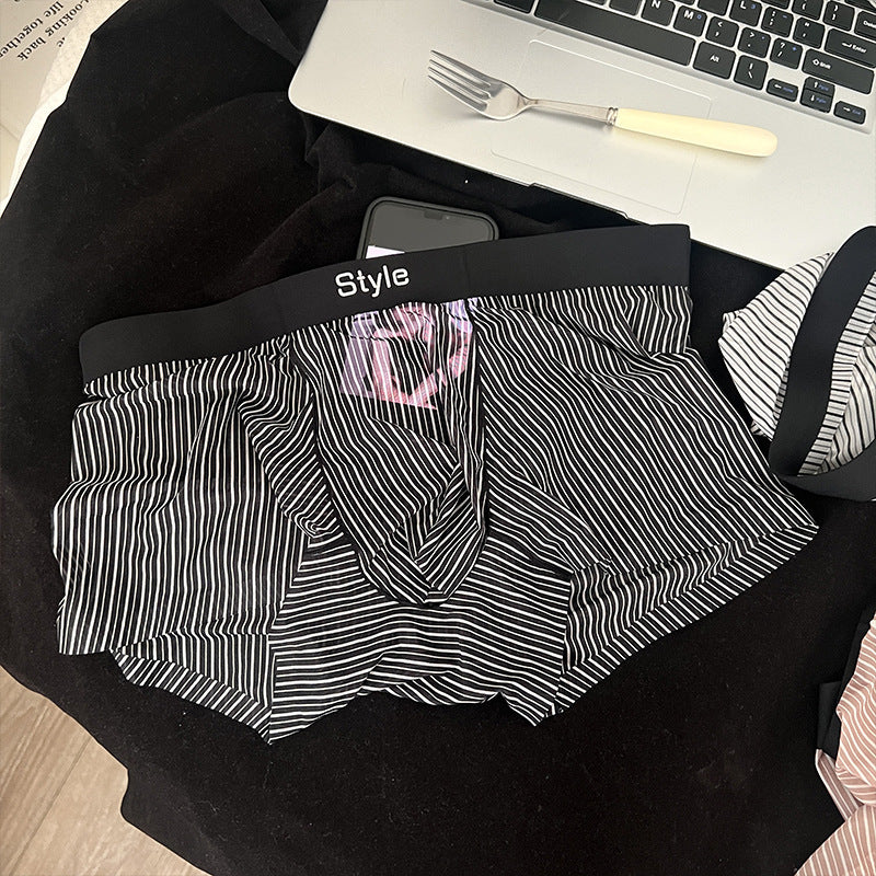 Vintage Stripe Men's Ice Silk Breathable Transparent Bottom Crotch Boxer Briefs