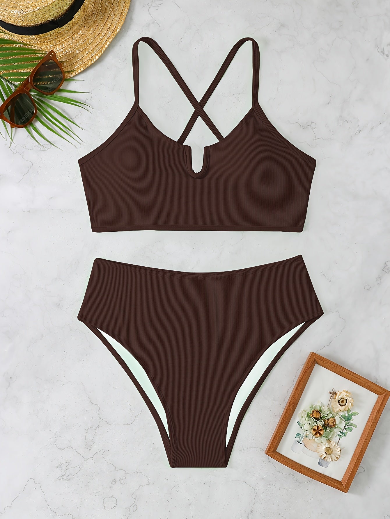 Women's Oversized Solid Color, Exposed Back Lace-up Bikini, Holiday Style Bikini