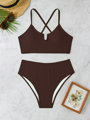 Women's Oversized Solid Color, Exposed Back Lace-up Bikini, Holiday Style Bikini