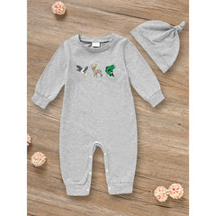 Newborn Baby Boy Outfits Long Sleeve Animal Print Romper & Hat 2Pcs Fall Winter Clothes Set