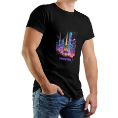 City Printed Men's Pure Cotton T-shirt - Casual Round Neck, Slightly Elastic, Suitable For Summer Knitted Fabric, Classic Fit Adult Shirt, Couple Shirt