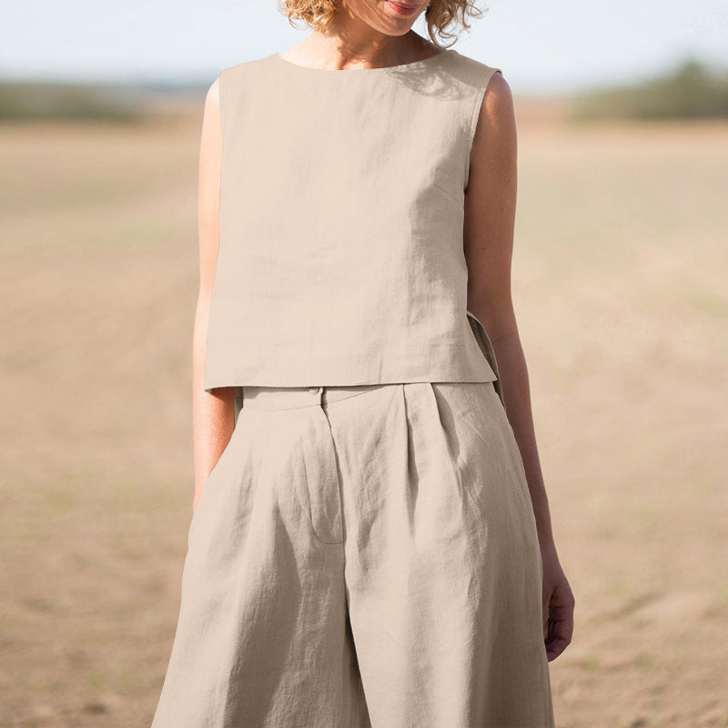 Women's Solid Color Retro Cotton And Linen Long Sleeve Loose Cotton Suit