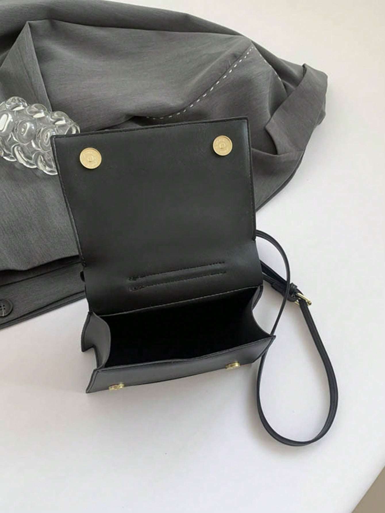 Quirky Shaped Collar Women Crossbody Bag, Fashion Black Flap Shoulder Bag, Phone Pouch, Interesting Gift
