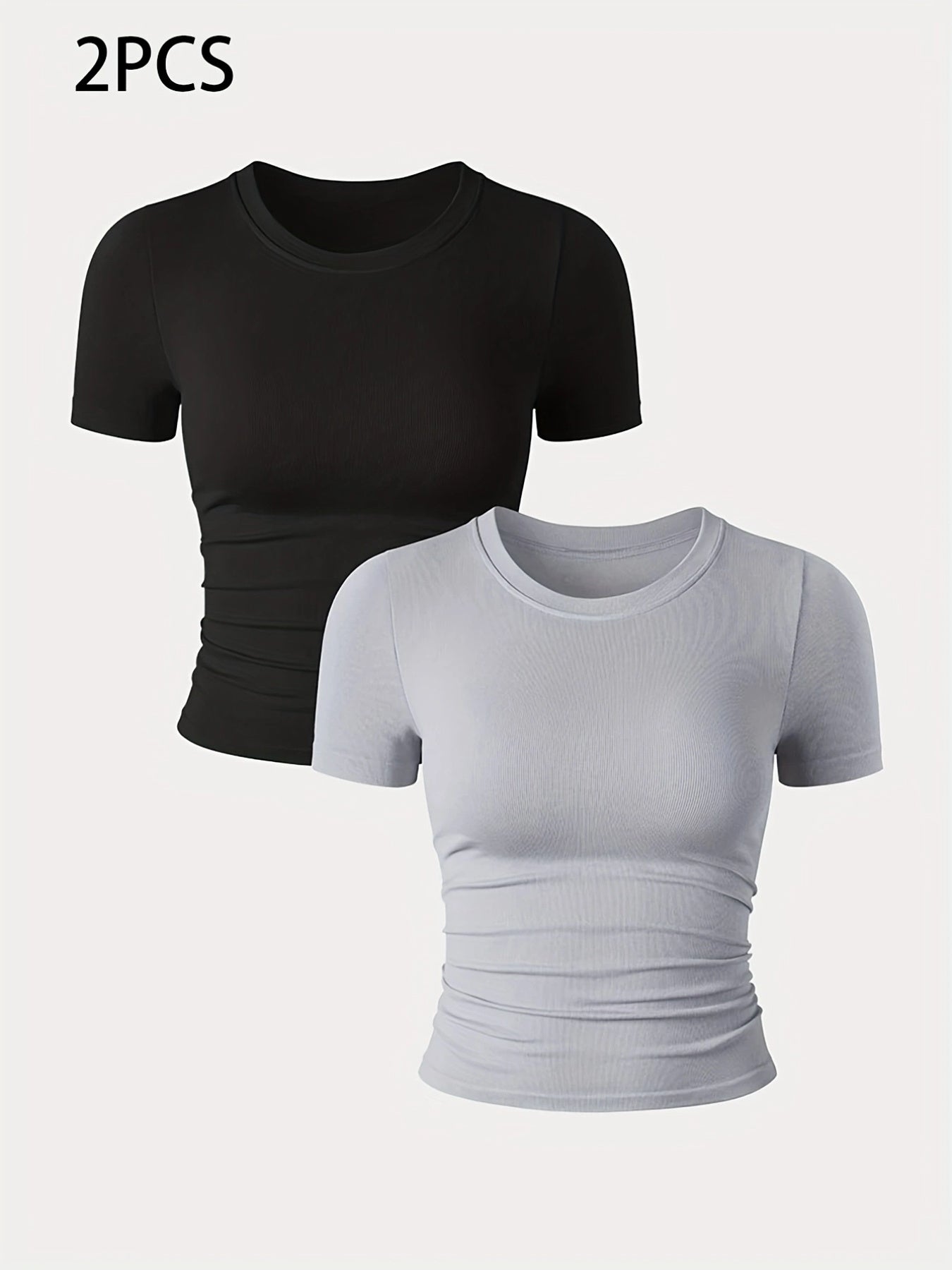 2 Packs Women's Seamless Workout Tops - Breathable Short Sleeve Athletic Shirts, Moisture Wicking Quick Dry Tees With Soft Stretch Fabric
