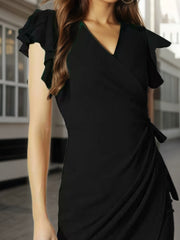 2025 Middle Eastern New Women's Deep V-neck Pleated Sleeve Tight Casual Fashion Dress