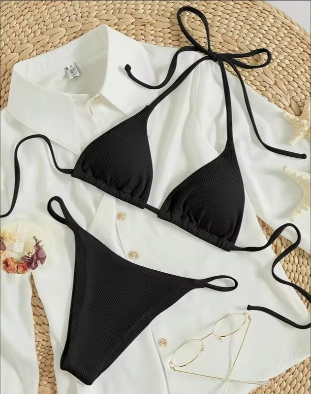 Factory Wholesale Women's Sexy Small Rib Bikini Tie Bikini Set Two Piece Swimsuit Beach Wear