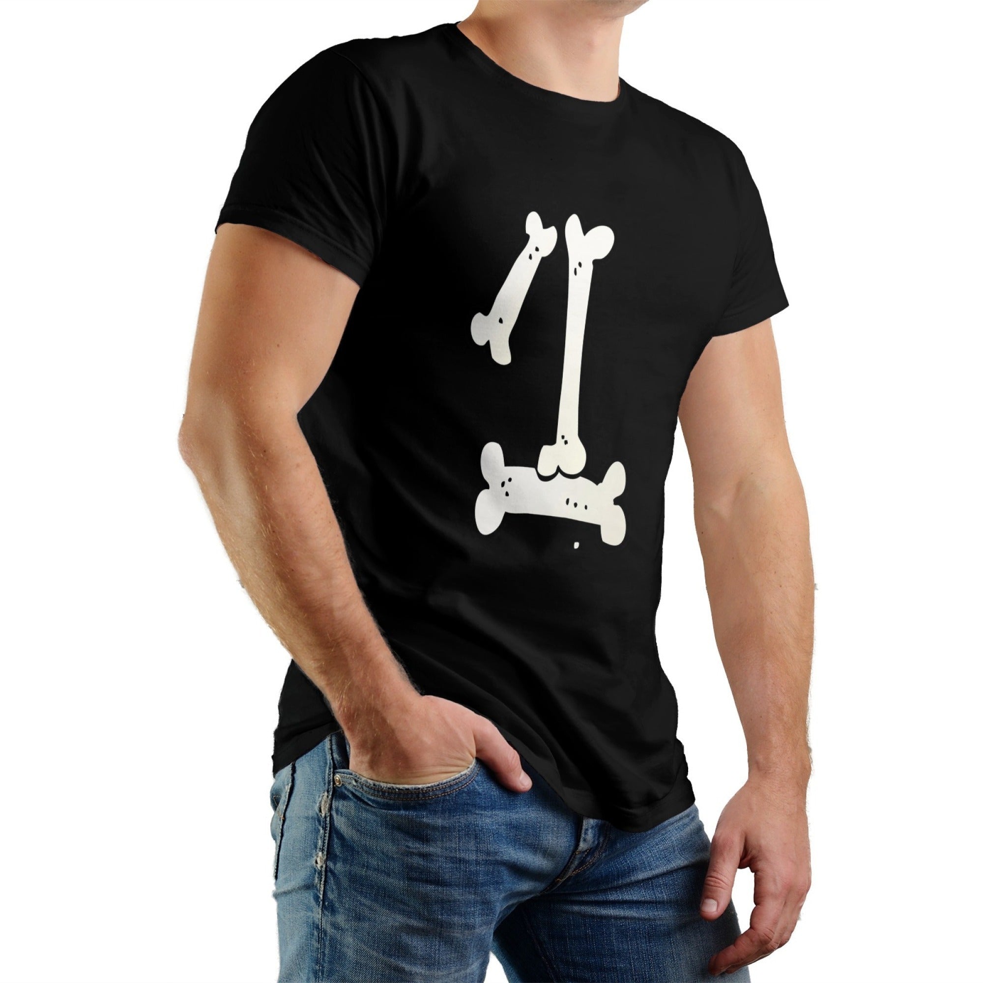 Bone Men's Pure Cotton T-shirt - Casual Round Neck, Slightly Elastic, Suitable For All Seasons Knitted Fabric, Classic Fit Adult Shirt, Pet Couple Shirt