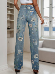2025 New Women's Fashion Printed Jeans, Straight Leg Loose Wide Leg Pants, Suitable For A Variety Of Wear, Spring Summer Autumn Clothing, Women's Wear