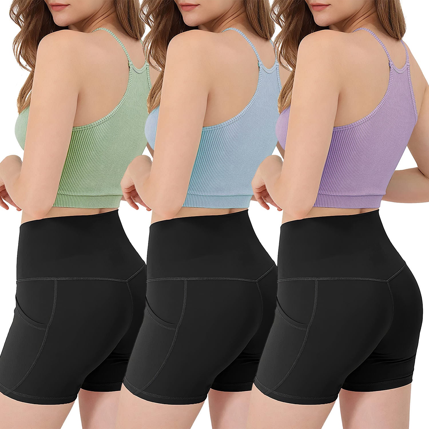 3 Pack Women Crop Basic Tank Top Ribbed Knit Sleeveless Round Neck 9 Color Machine Wash Summer Crop S To XL