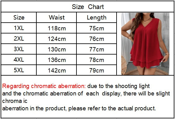 Self-pick-up Plus Size Women'S Solid Color V-Neck Sleeveless Shirt Fashion Chiffon Tank Top  Only Self-pickup Is Supported