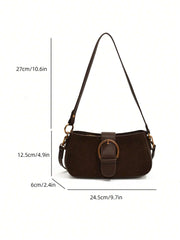 Women Retro Solid Color Dual Strap Suede Shoulder Crossbody Saddle Bag, Autumn And Winter Hot Women Bag, Suede Purse, Newest Fashionable Suede Bag For Women