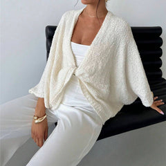 Women's Criss Cross Front Knit Sweater Long Sleeve Pullover, Loose Fit Twisted Design Fall Top