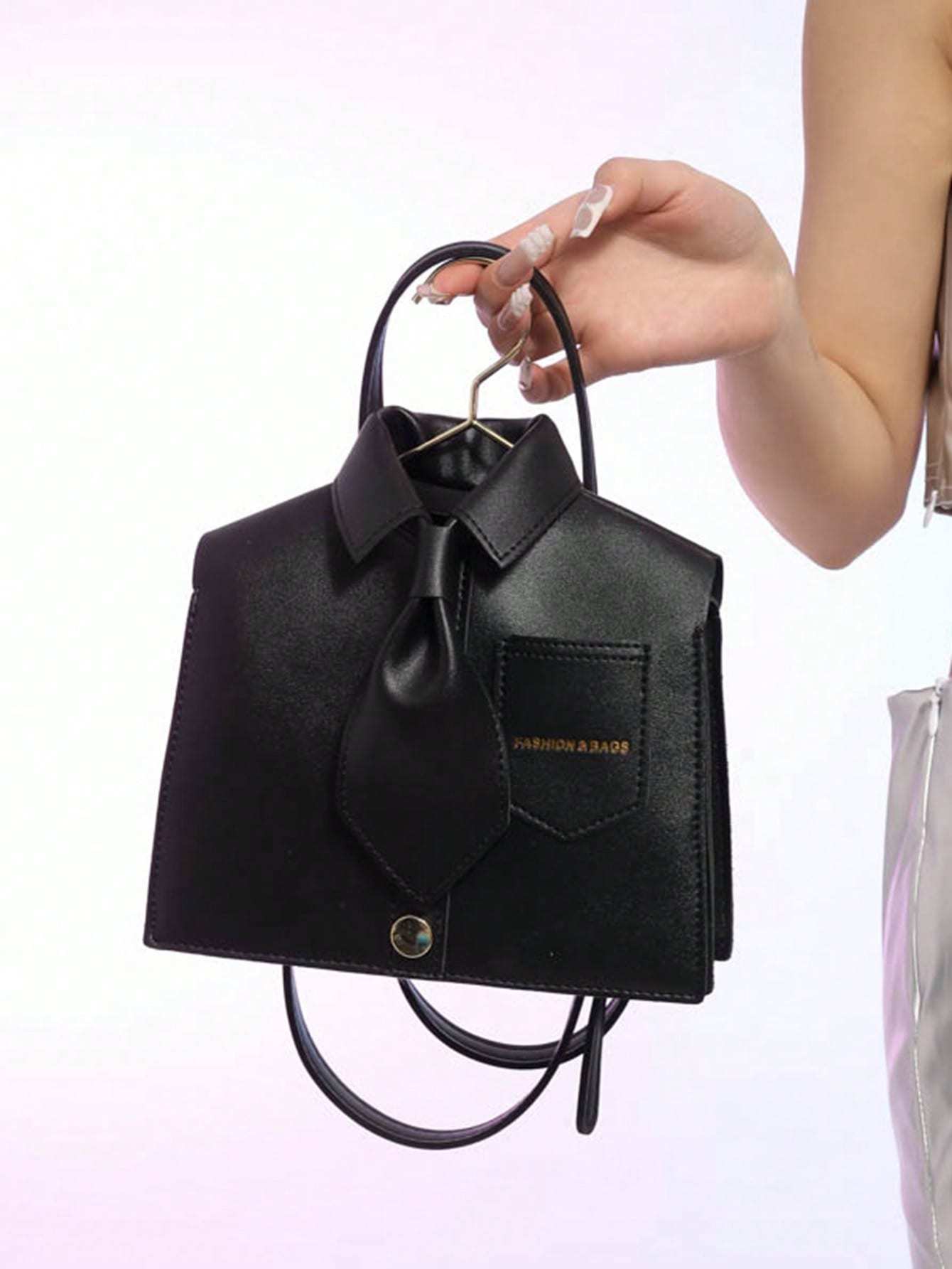 Quirky Shaped Collar Women Crossbody Bag, Fashion Black Flap Shoulder Bag, Phone Pouch, Interesting Gift