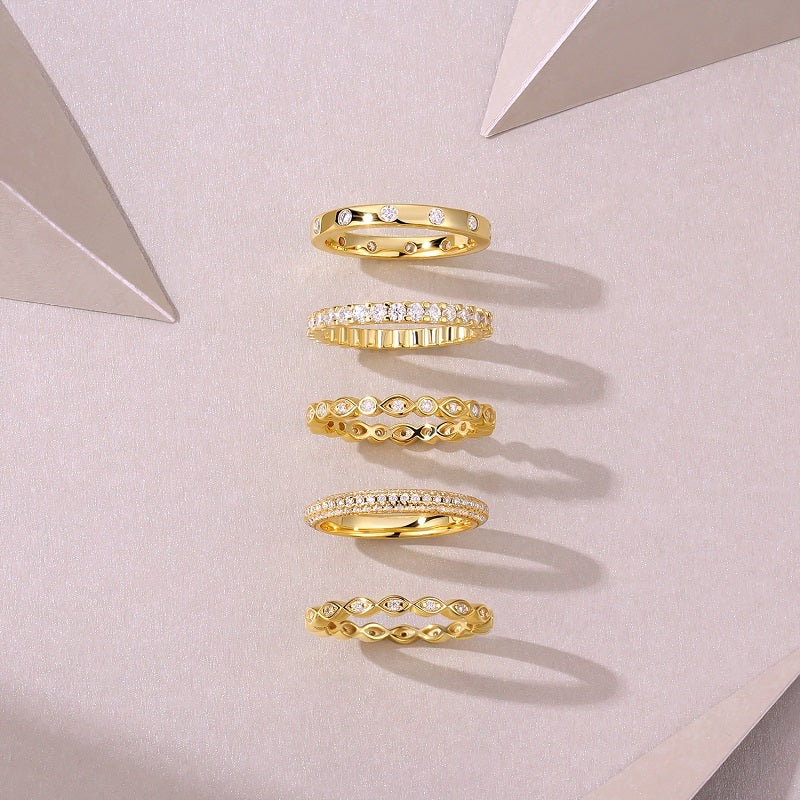 Starlight Golden Melody - Fashionable Men's And Women's Ring And Ring Jewelry Set With Moissanite S925 Sterling Silver And Gold-plated Diamond