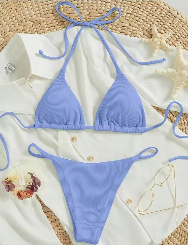 Factory Wholesale Women's Sexy Small Rib Bikini Tie Bikini Set Two Piece Swimsuit Beach Wear