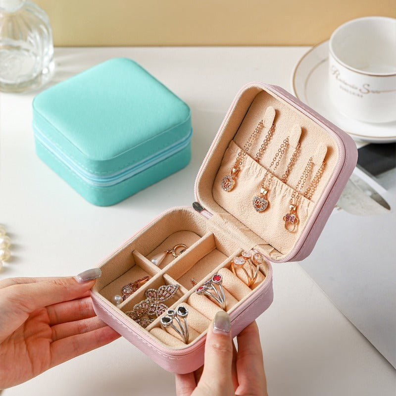Small Square Ring, Earring, And Necklace Organizer Box - Pink