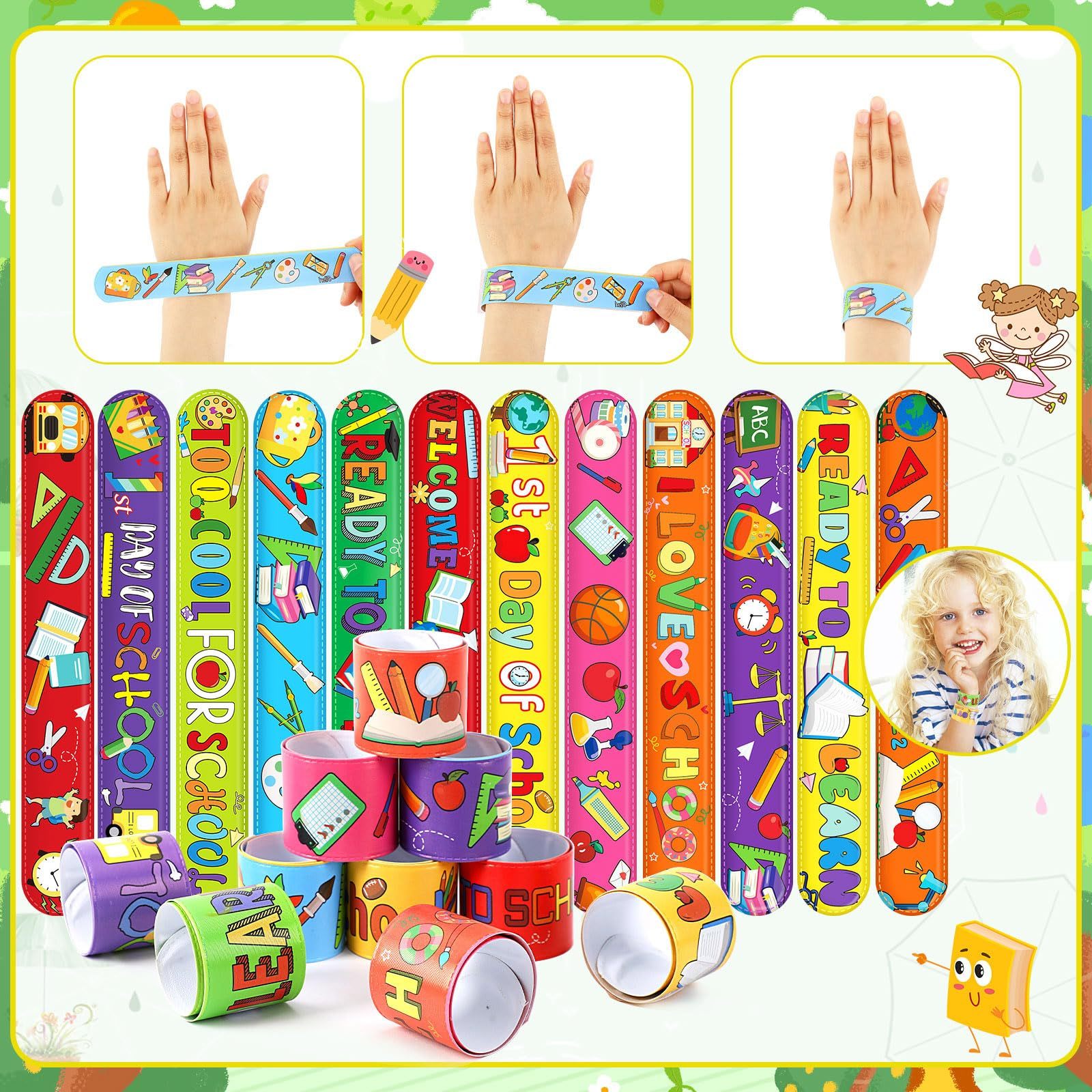 Back To School Slap Bracelets, 56 Pcs Welcome Back To School Gifts For Kids Students Party Favors Colorful Snap Bracelets-Ban On Selling On Amazon