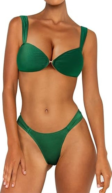 Saodimallsu Womens Cheeky Push Up Bikini Sets 2 Piece Swimsuits High Cut Wide Straps Ruched Beach Bathing Suits