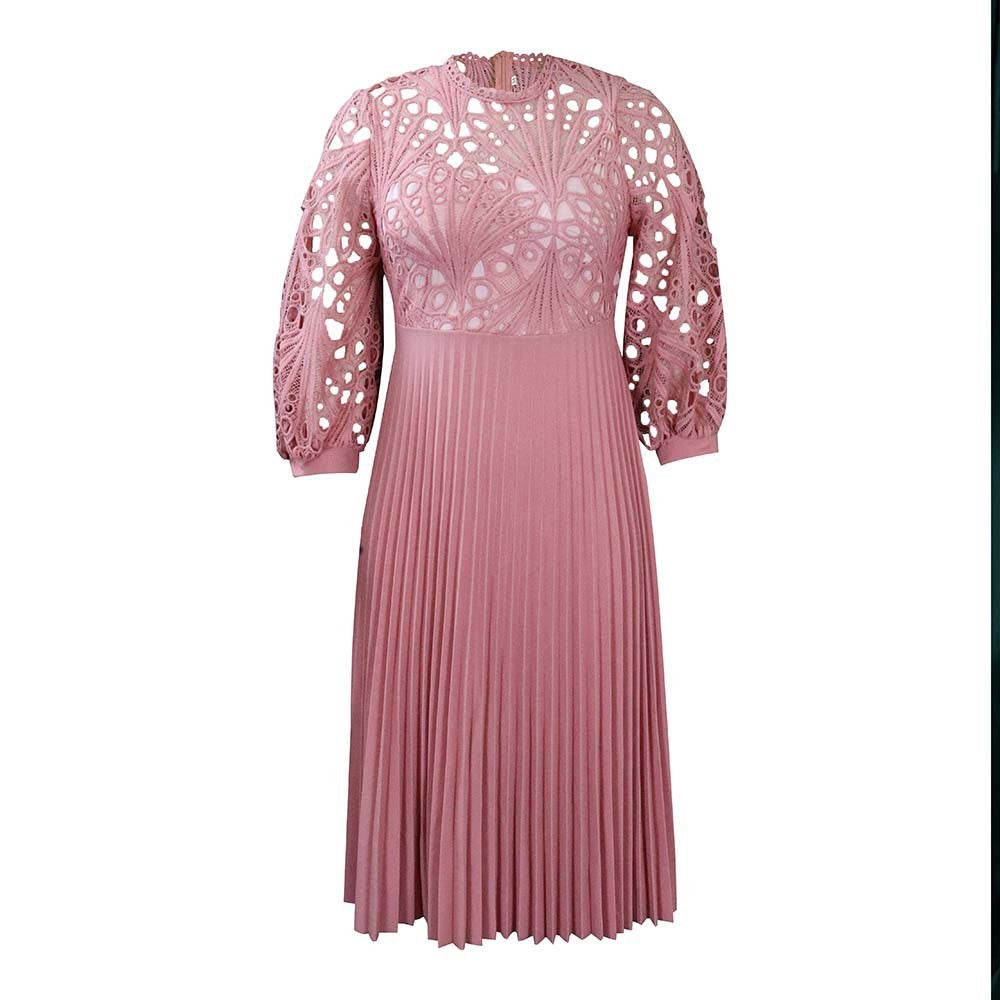 Lace Stitching Pleated Hollow-out Plus Size African Dress