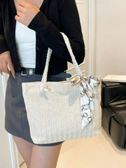Women's New Style Woven Large Capacity Bag Women's Fashionable Straw Simple Silk Scarf Tote Bag