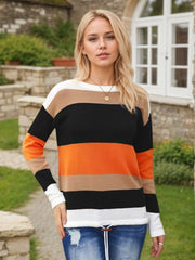 2025 Novel And Cute Style Round Neck Striped Women's Fashion Clothing Color Blocked Hoodie Autumn Sweater Women's Clothing