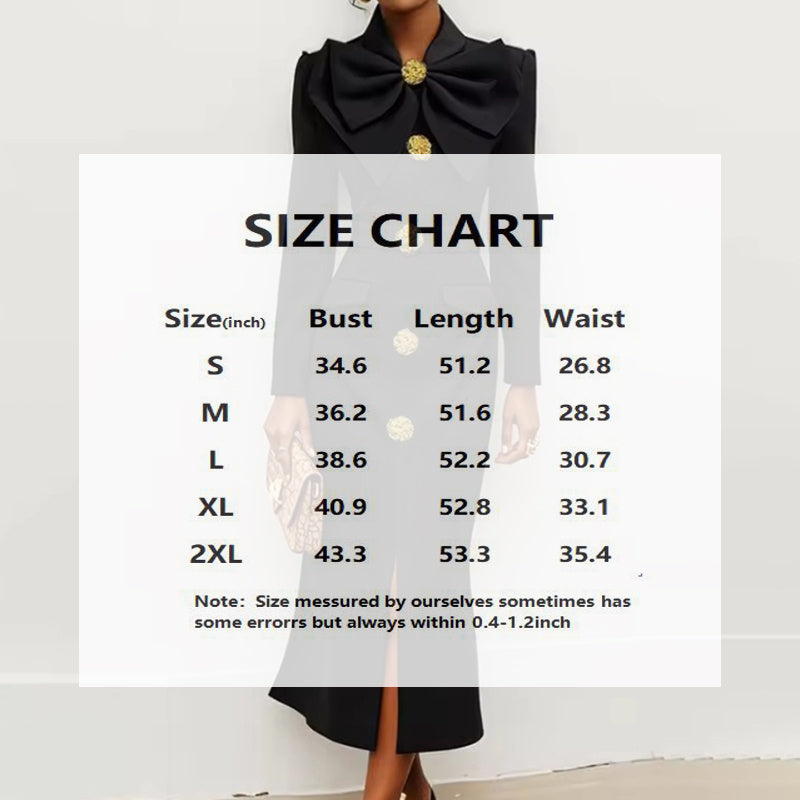 Women's Solid Color Long Sleeve Bodycon Elegant Button Midi Dress With Slit Spring Fall Fashion Bow Accent Dress