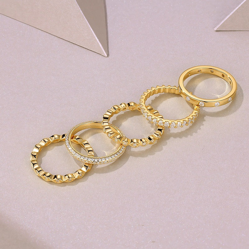 Starlight Golden Melody - Fashionable Men's And Women's Ring And Ring Jewelry Set With Moissanite S925 Sterling Silver And Gold-plated Diamond