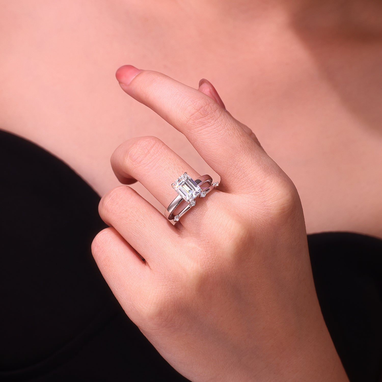 Ice Crystal Love - Fashionable Men's And Women's Ring And Ring Jewelry Set With Moissanite S925 Sterling Silver And Platinum-plated Diamond