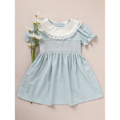 Toddler Girls' Smocked Dress Cute Puff Short Sleeves Lace Crew Neck, Adorable Princess Party Dress