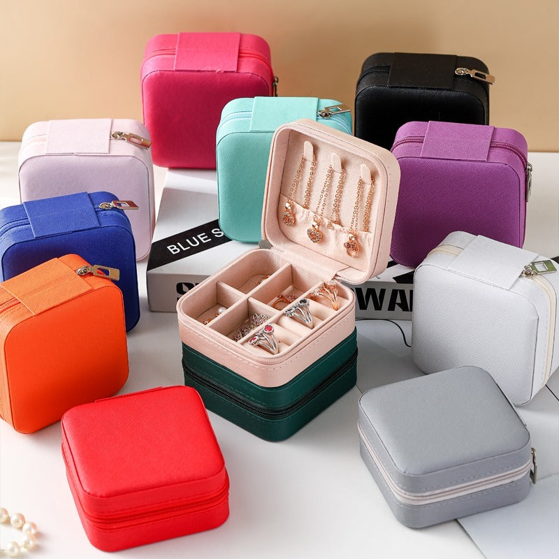 Small Square Ring, Earring, And Necklace Organizer Box - Pink