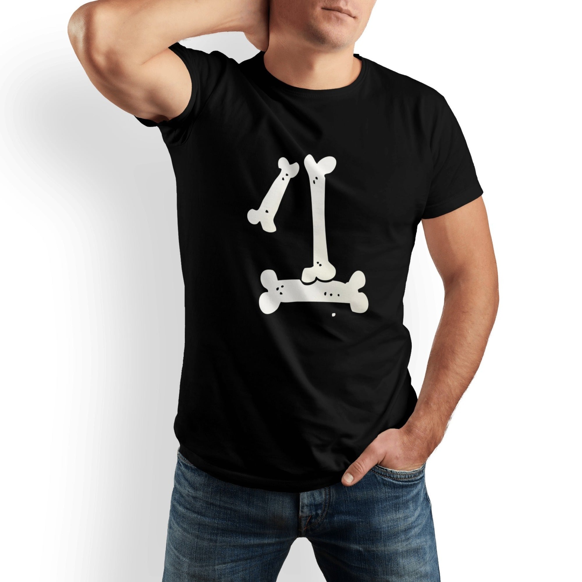 Bone Men's Pure Cotton T-shirt - Casual Round Neck, Slightly Elastic, Suitable For All Seasons Knitted Fabric, Classic Fit Adult Shirt, Pet Couple Shirt
