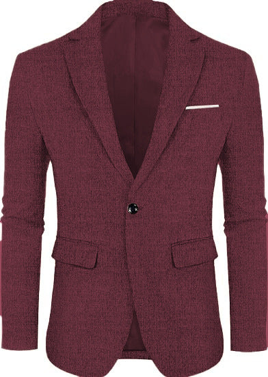 Linen Leisure Single Button Lightweight Business Pure Color Flat Collar Suit Jacket Men
