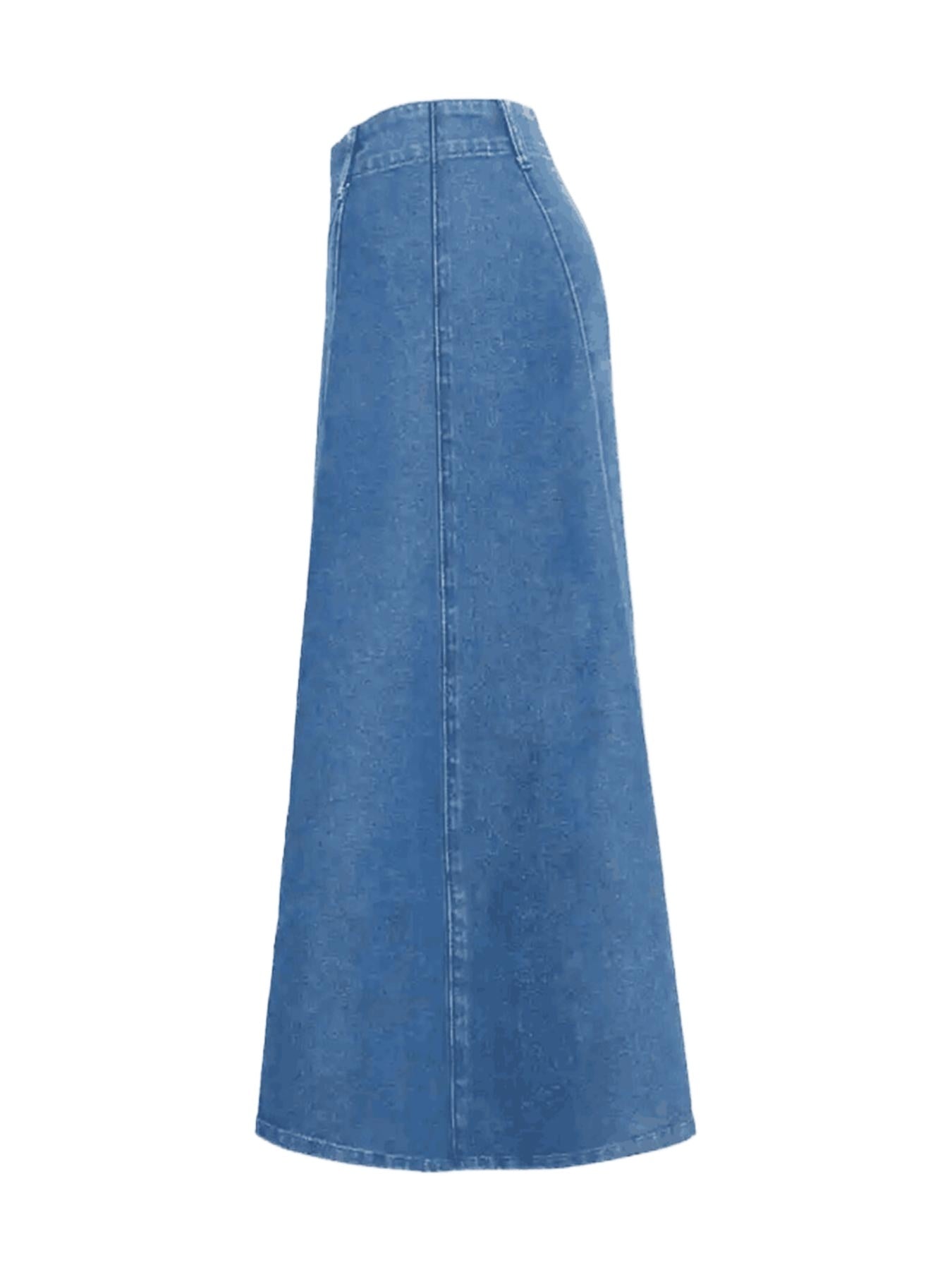2025 Spring New Women's High Waist Loose A-line Cowboy Skirt, Medium Length Elastic Casual Solid Color Skirt, Elegant For Office And Daily Wear, Fashionable Style Smooth, Cowboy Fabric Washable