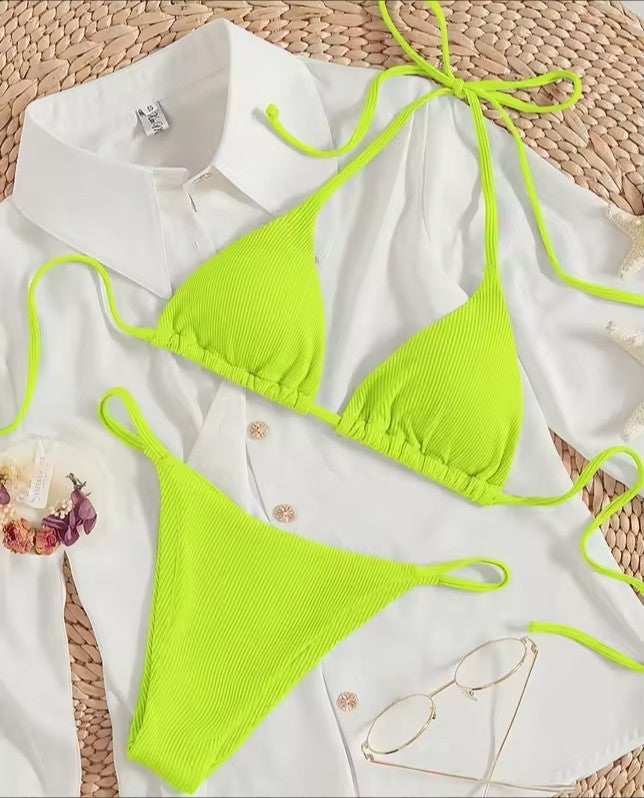 Factory Wholesale Women's Sexy Small Rib Bikini Tie Bikini Set Two Piece Swimsuit Beach Wear