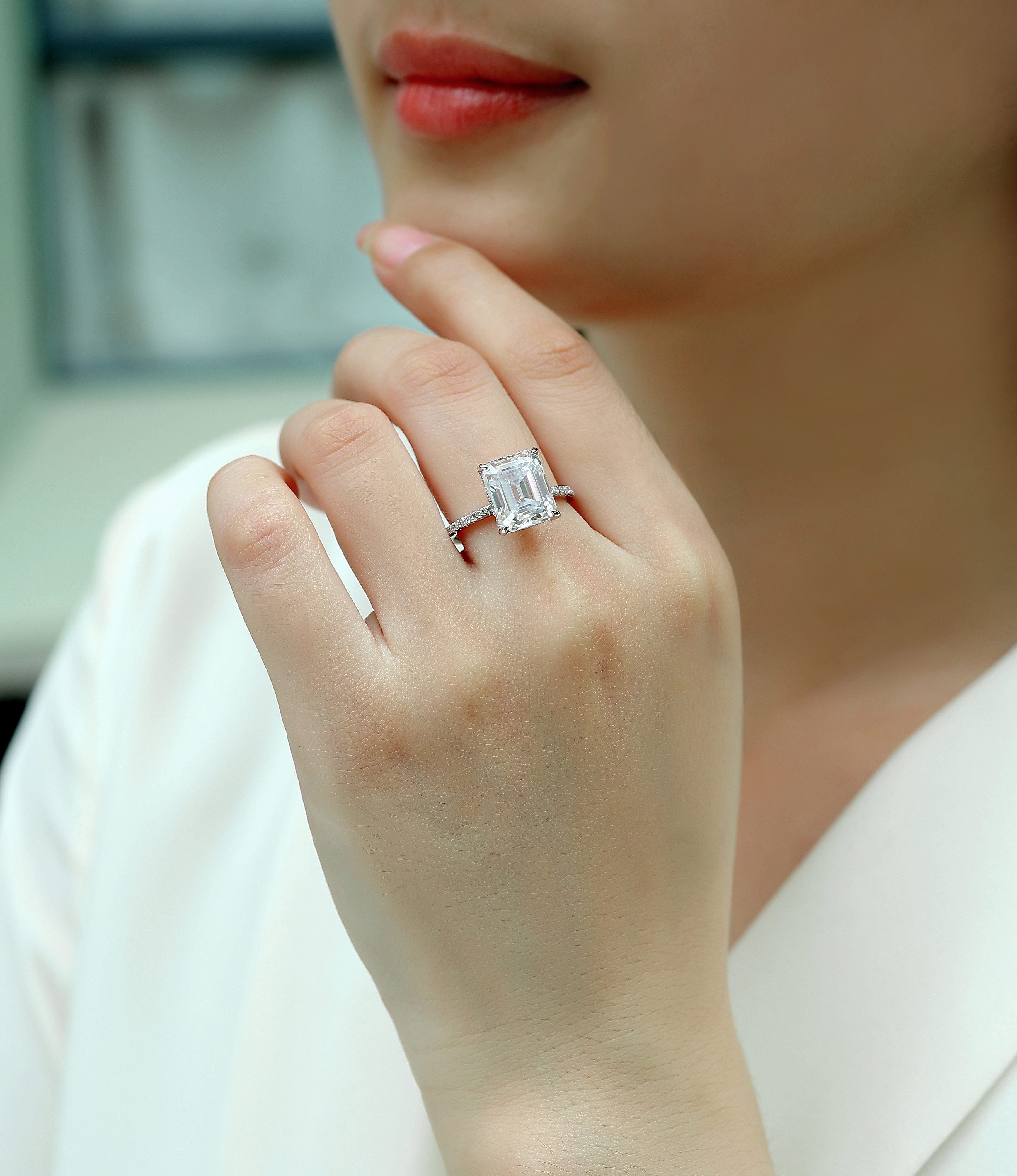 Iridescence City - Fashionable Diamond Jewelry Set With Moissanite S925 Sterling Silver And Platinum Diamond Ring