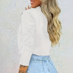 Women's Solid Color Notched Lapel Button-Down Short Blazer - Spring&Fall Fashion Jacket