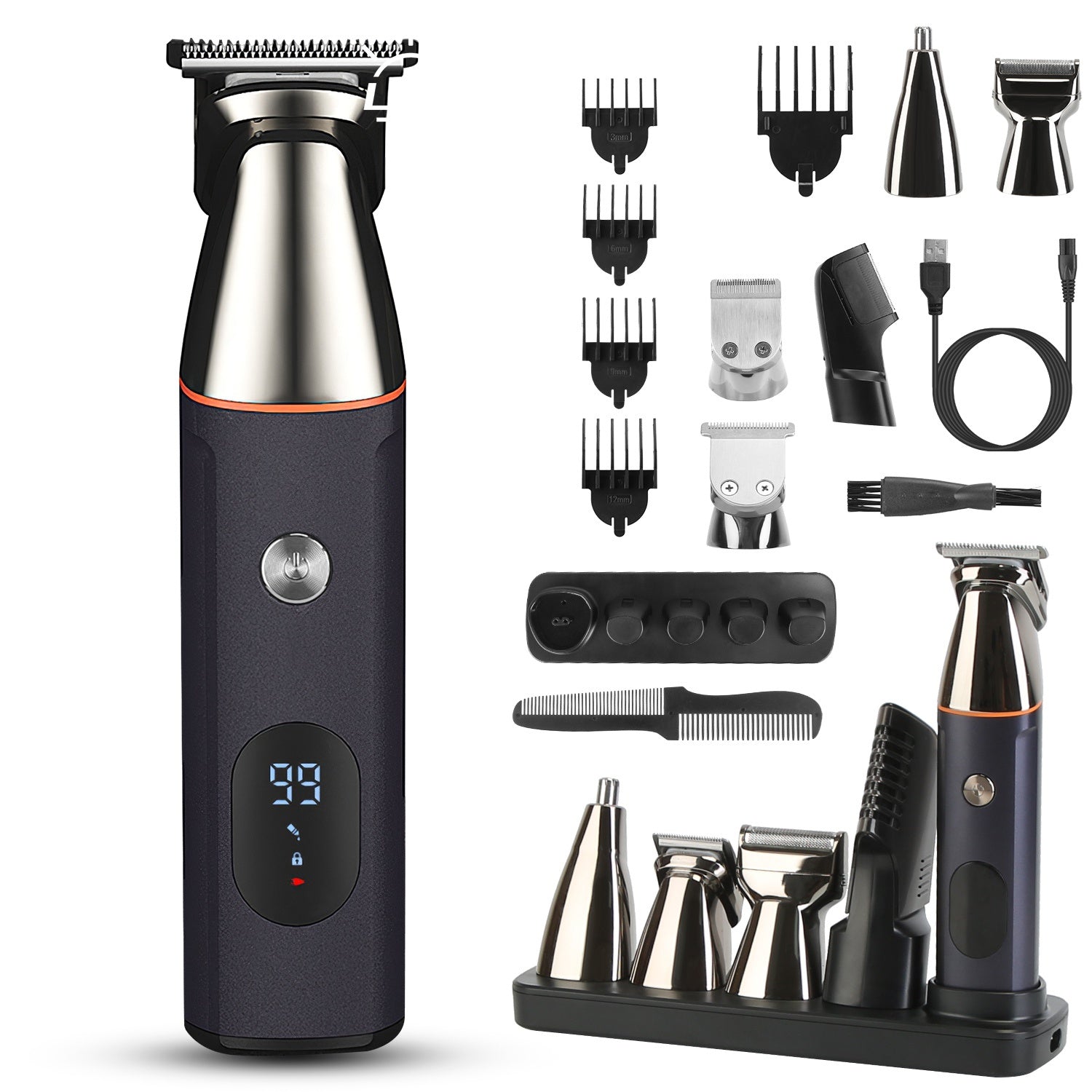 1Set All In One Beard Trimmer For Men With 5 Trimmer Heads IPX5 Waterproof Electric Razor For Face Nose Body Beard Cordless Hair Shaver Clipper Grooming Kit For Men Husband Father