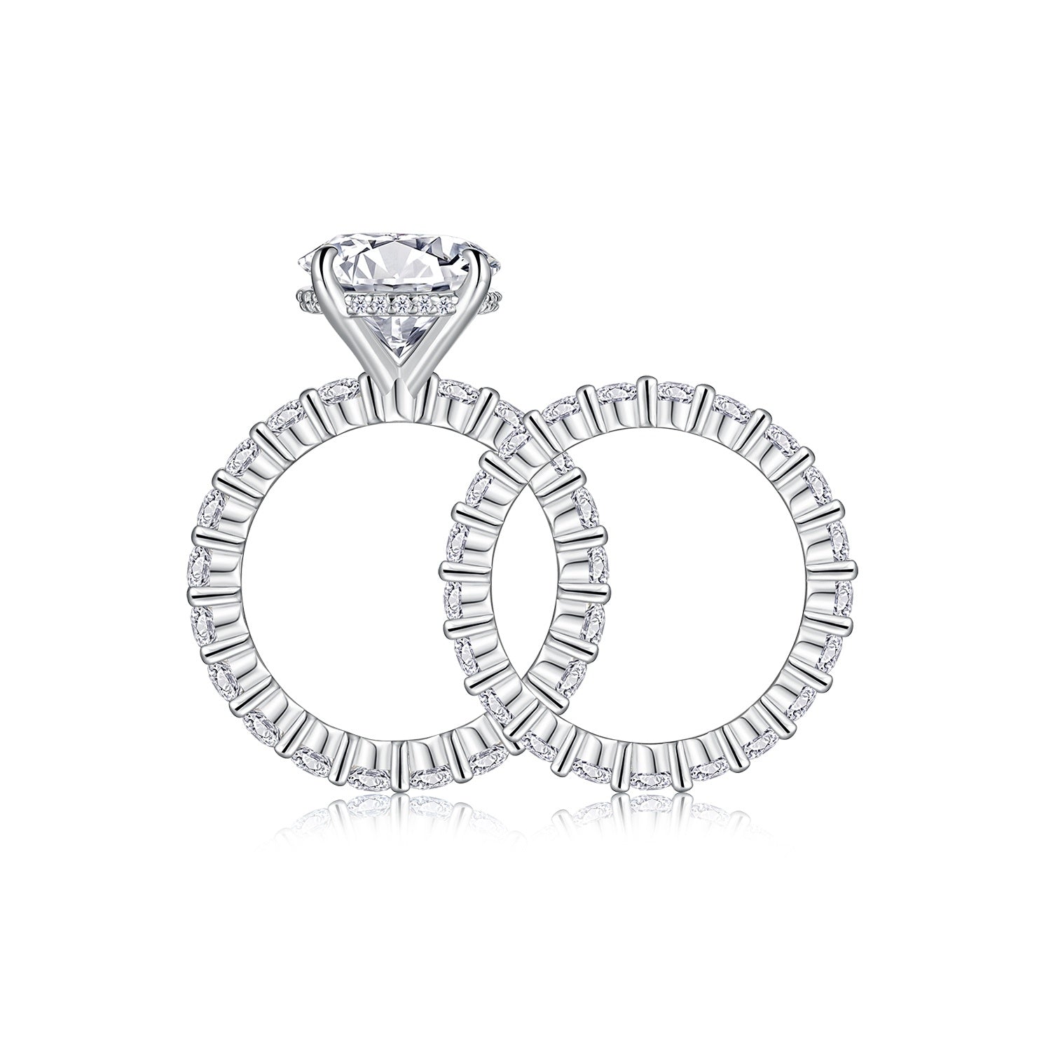 Time Vow - Fashionable Men's And Women's Ring Row Jewelry Set With 5-carat Moissan Diamond S925 Sterling Silver And Platinum-plated Diamond