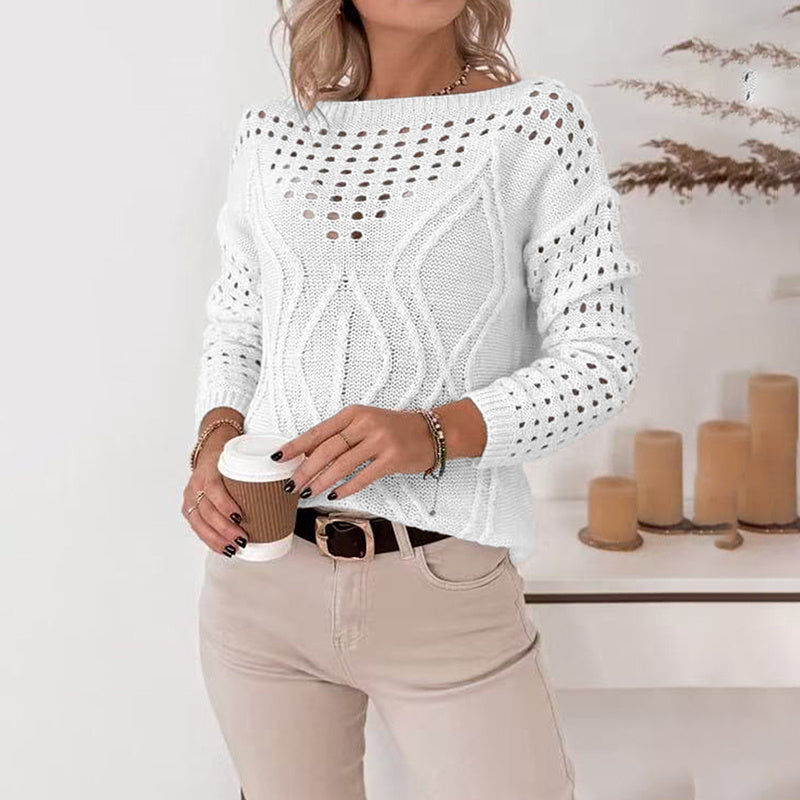 Women's Sweaters Casual Long Sleeve Crew Neck Lightweight Hollow Out Pullover Sweater Tops