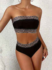 Women's Fashion Solid Color Bikini Set Bra Sexy Leopard Print Bikini