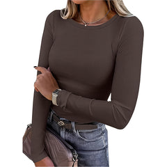 3 Pack Women's Long Sleeve Shirts, Crew Neck Ribbed Tops Slim Fit Casual Knit Tees Stretch Basic T Shirts