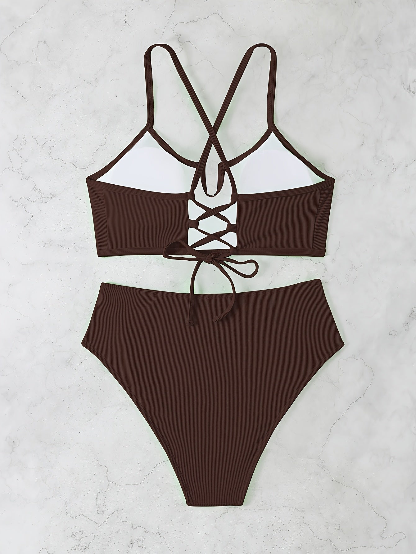 Women's Oversized Solid Color, Exposed Back Lace-up Bikini, Holiday Style Bikini
