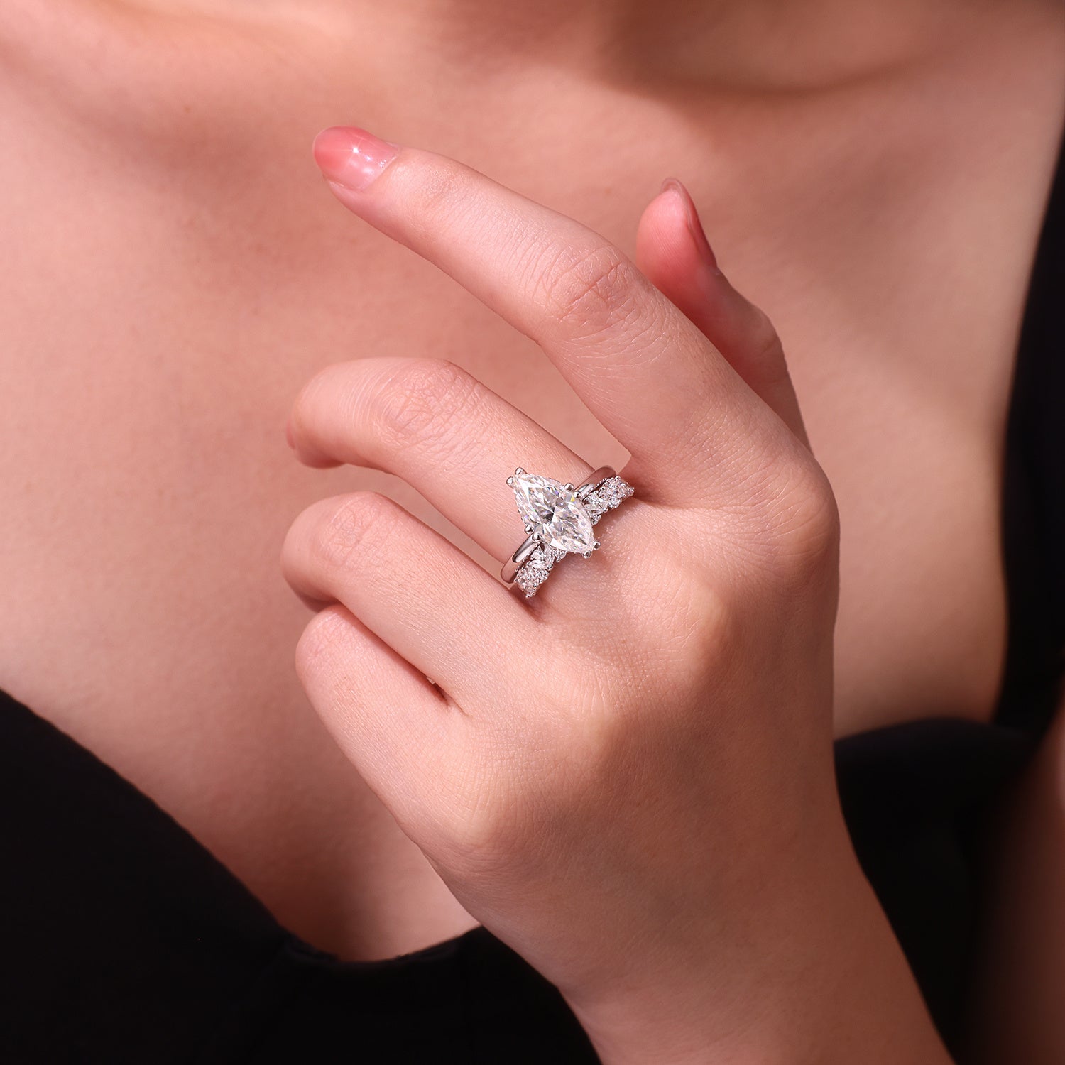 Star Eyes - Fashionable Men's And Women's Ring And Ring Jewelry Set With Moissanite S925 Sterling Silver And Platinum-plated Diamond