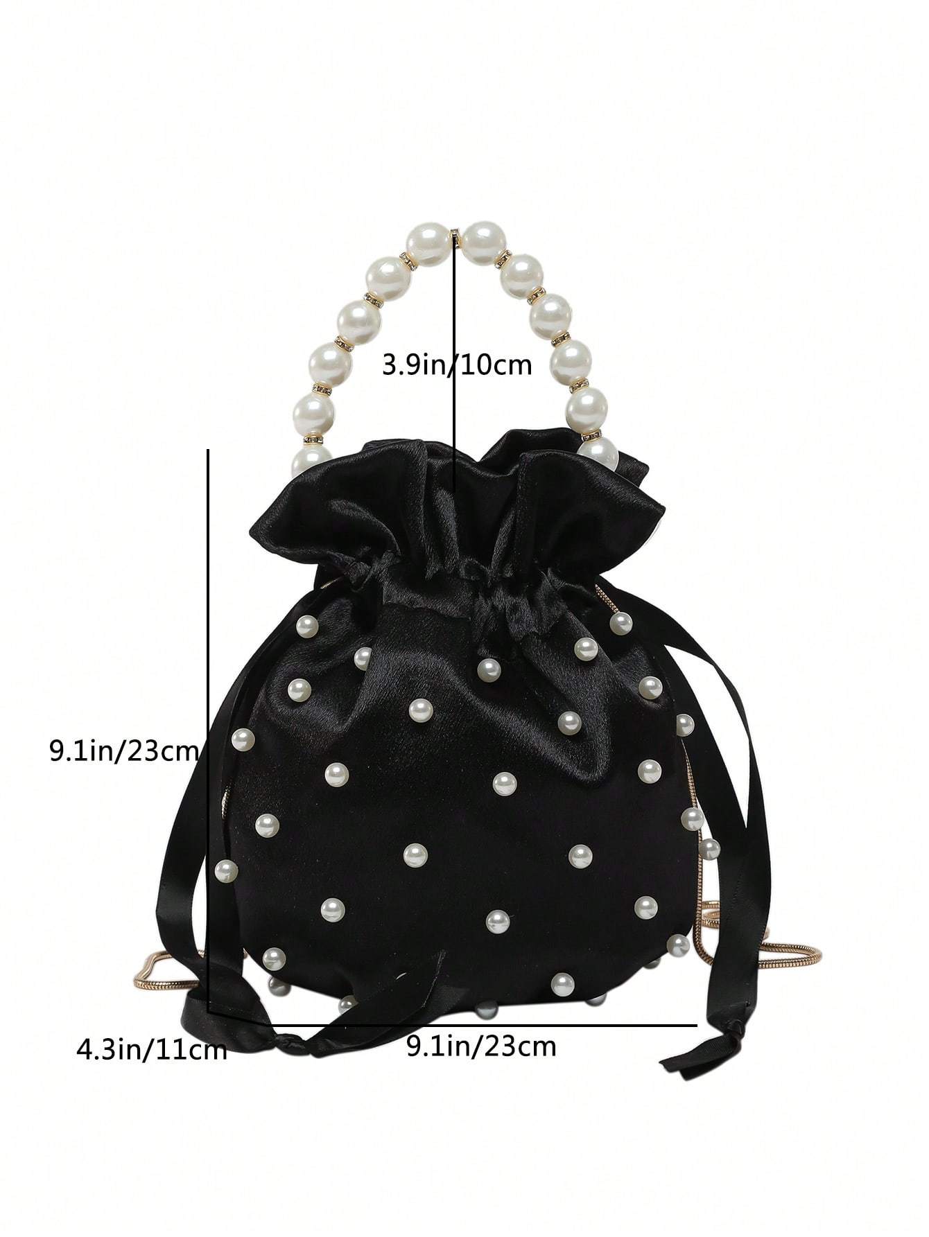European And American  Pleated Silk Small Bag For Women Summer New Style Hand-held Pearl Chain Shoulder Diagonal Bucket Bag