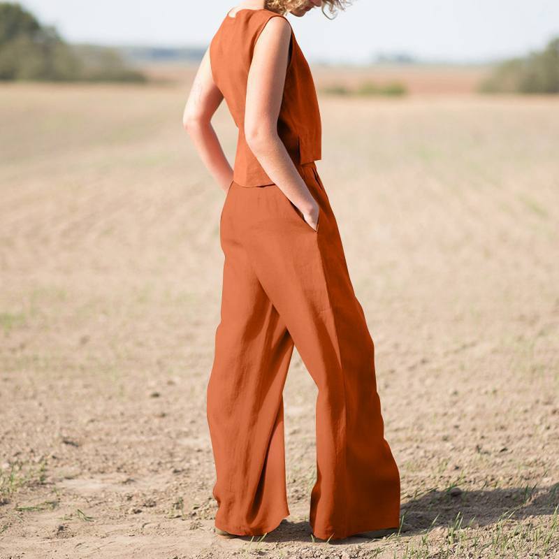Women's Solid Color Retro Cotton And Linen Long Sleeve Loose Cotton Suit