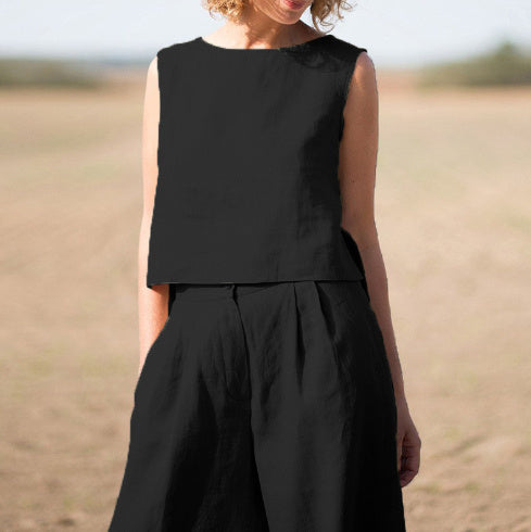 Women's Solid Color Retro Cotton And Linen Long Sleeve Loose Cotton Suit