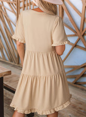 Womens Dresses Summer Spring V Neck Short Sleeve Casual A Line Flowy Swing Dress Mini Dress