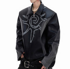 Deconstructing Horse Hair Stitching Jacket Rivet Totem Leather Coat Men